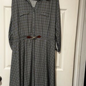 Elegant Long Sleeve Diamond Pattern Dress